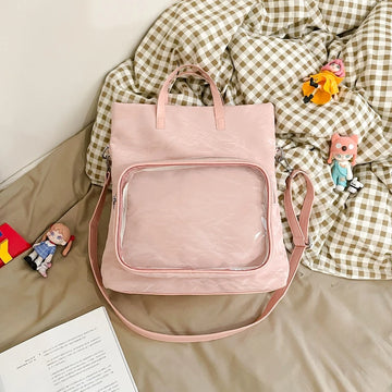 Qfdian Korean Vintage Transparent Casual Shoulder Bag Fashion Preppy Women Simple Backpacks Y2k Aesthetic All Match Handbags Crossbody